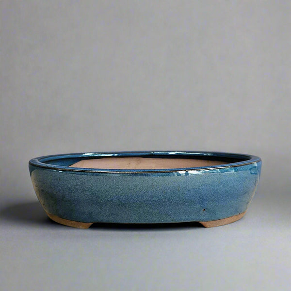 27cm Glazed Bonsai Pot | Oval | 27cm x 22cm x 7cm | Blue