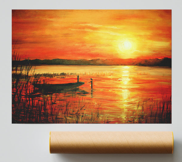 Row Boat On The Sunset Waters Giclee Print