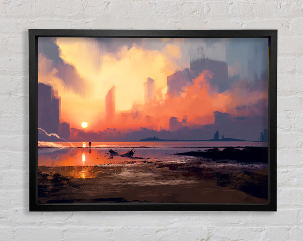 Sunset Ocean City Framed Print