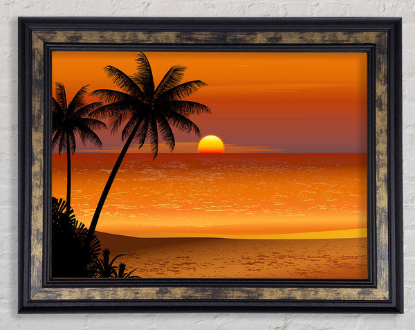 Orange Palm Tree Sun Framed Print