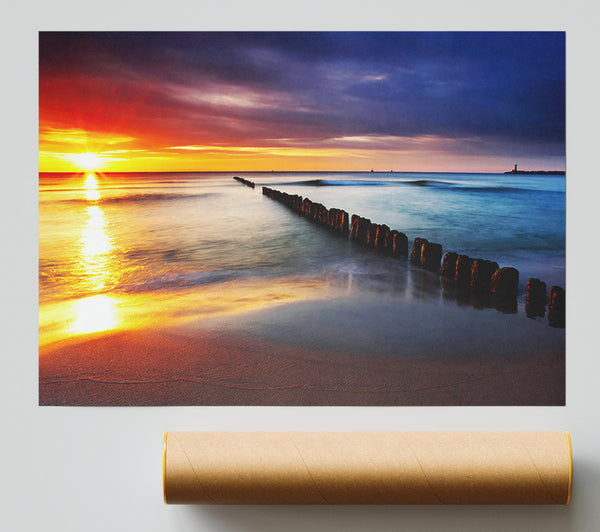 Sun Through The Ocean Waves Poster
