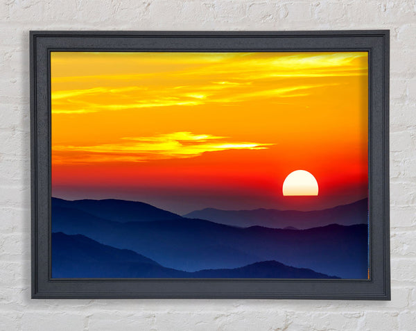Blue Misty Mountain Sun 1 Framed Print