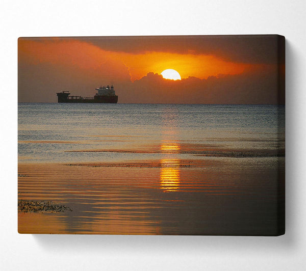  A Canvas Print of Ocean Ship Sun Glow Canvas Print