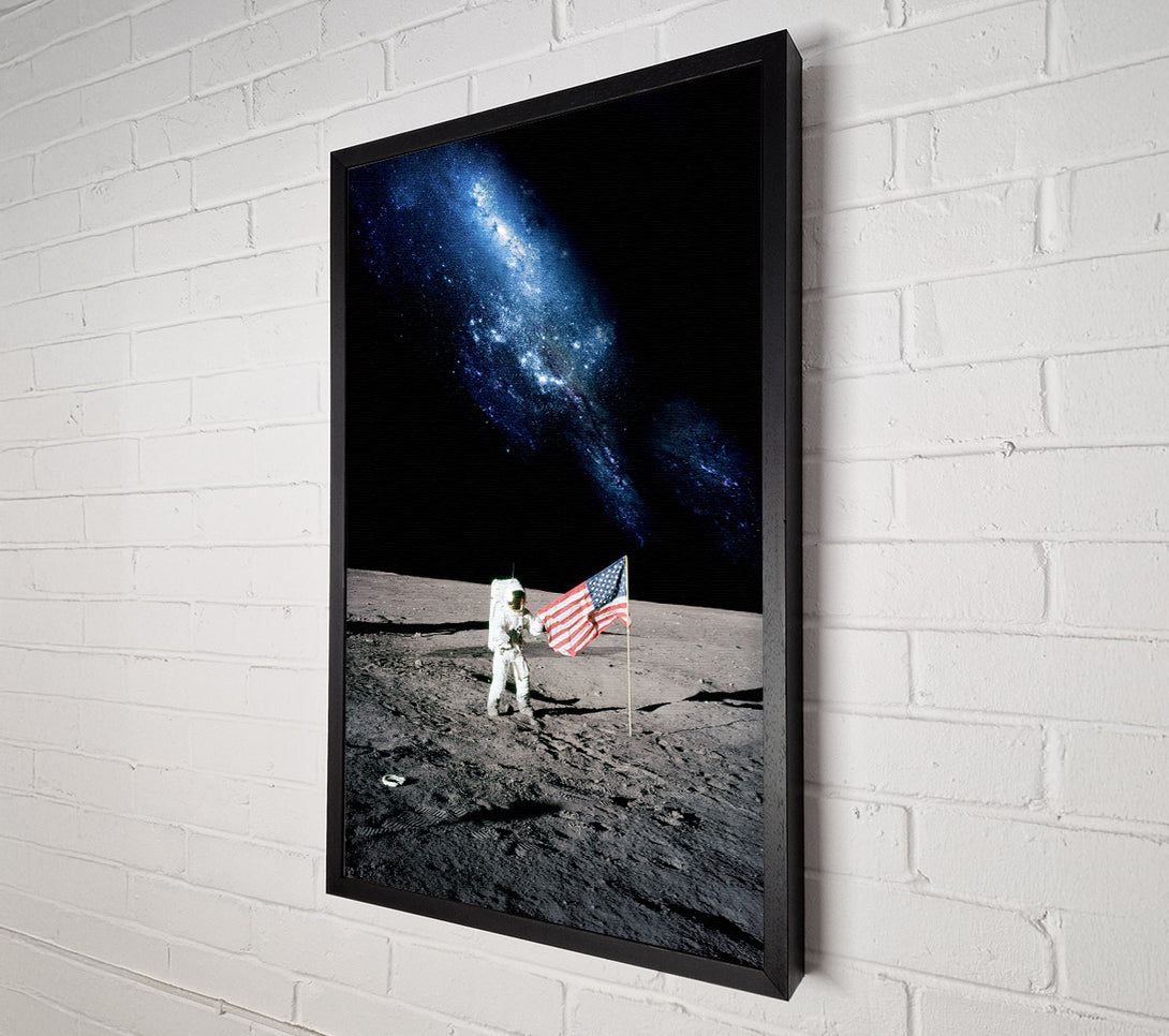  A Canvas Print of Astronaut And The American Flag On The Moon Canvas Wall Art