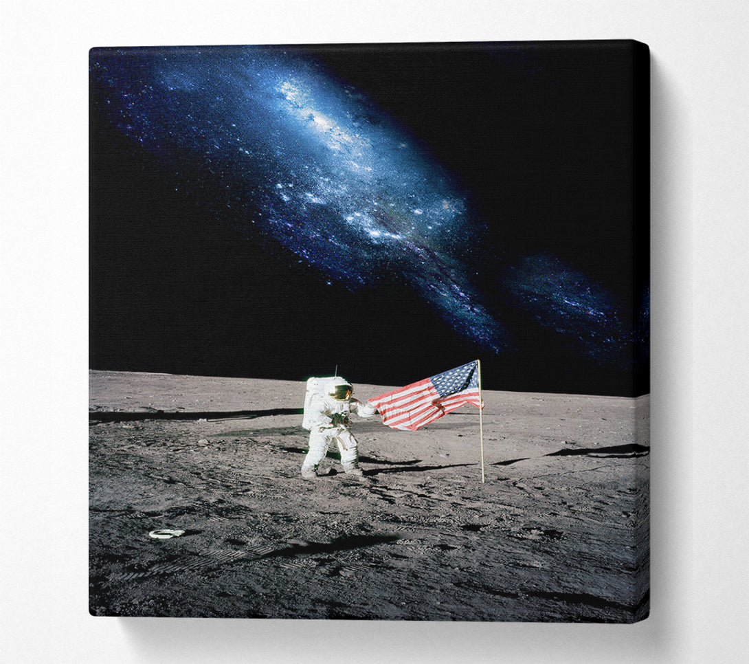 A Canvas Print of Astronaut And The American Flag On The Moon Canvas Wall Art
