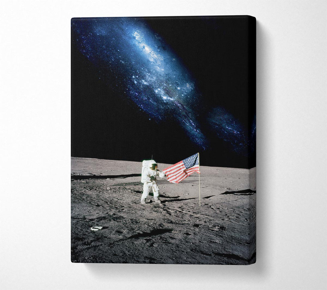  A Canvas Print of Astronaut And The American Flag On The Moon Canvas Wall Art