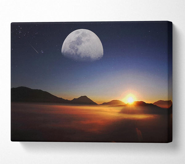  A Canvas Print of Moon Above The Mountain Sunset Canvas Art