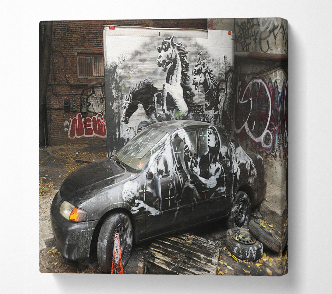  A Canvas Print of Banksy Car Graffiti Canvas Print