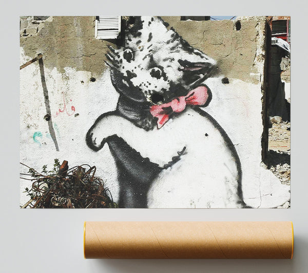 Banksy Cat Pink Bow Poster