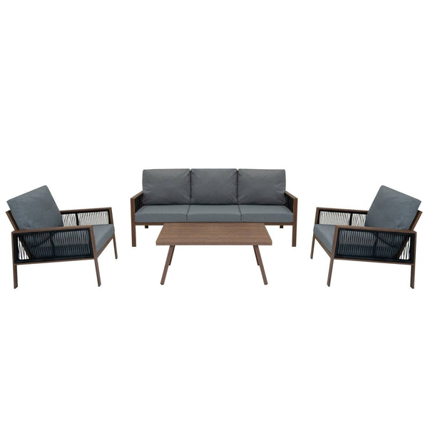 Aluminium 4 Piece Sofa Set - Wood Effect