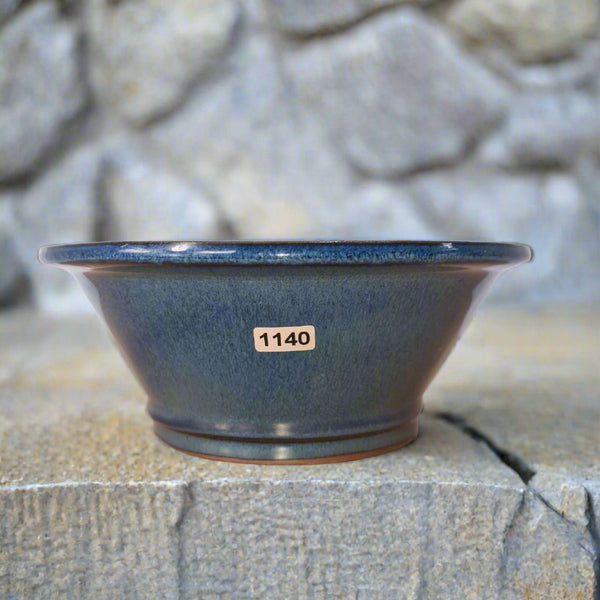 27cm Glazed Bonsai Pot | Round | 27cm x 27cm x 10cm | Blue