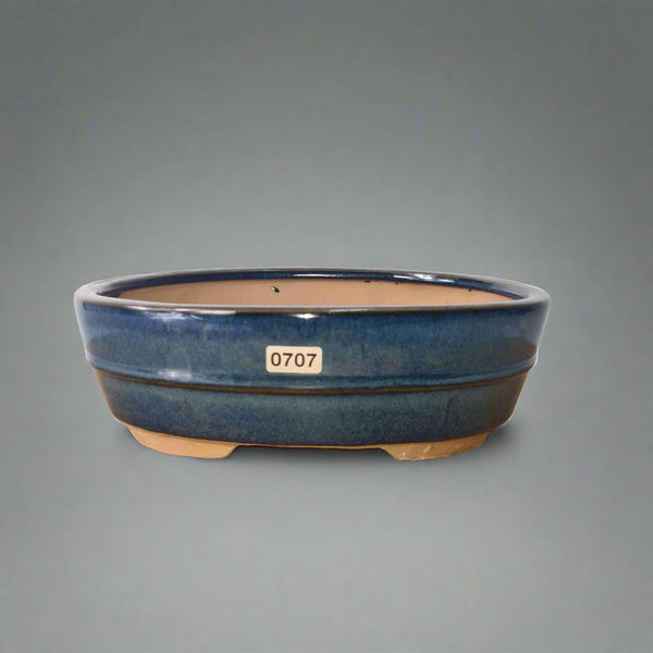 22cm Glazed Bonsai Pot | Oval | 22cm x 16cm x 7cm | Blue