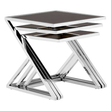 Ackley Silver Set Of 3 Nesting Tables With Black Glass