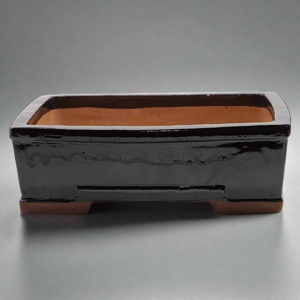 26cm Glazed Bonsai Pot | Rectangle | 26cm x 20cm x 9cm | Black