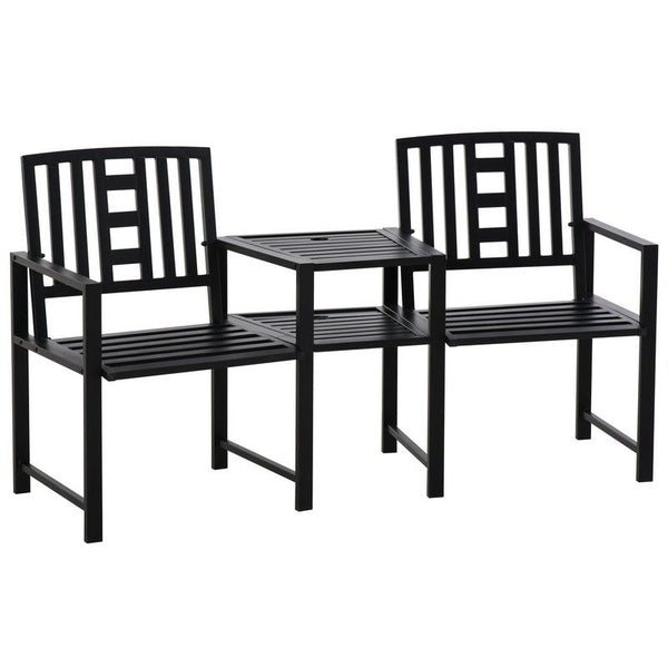 2 Seat Garden Chair Bench Loveseats Jack And Jill Seat With coffee Table Slatted Design Patio Yard