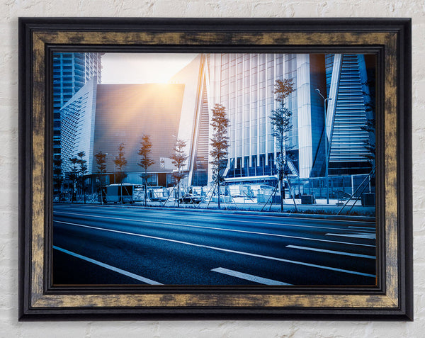 Blue city sunglare Framed Print