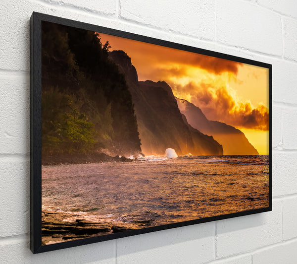 Cliff sunset crashing ocean