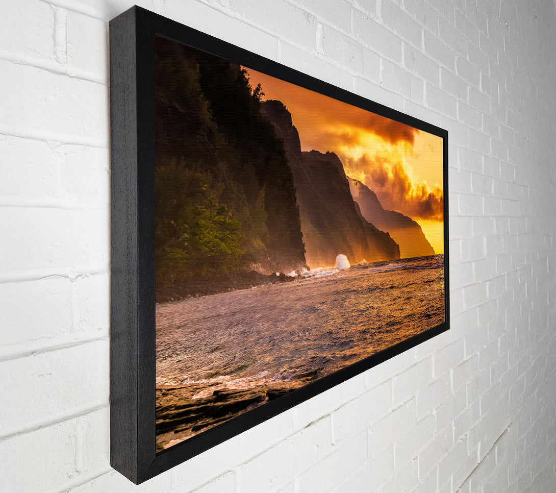  A Canvas Print of Cliff sunset crashing ocean Canvas Print