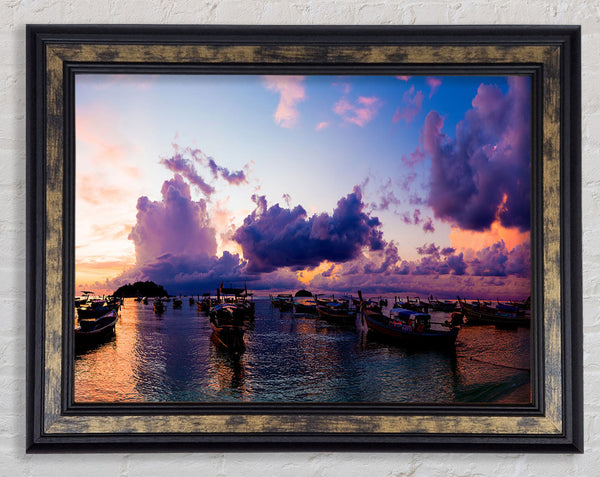 Purple clouds river Framed Print