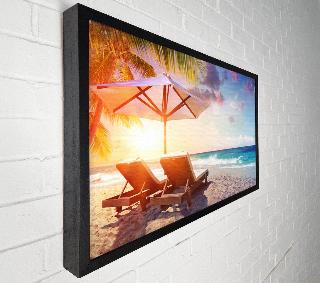  A Canvas Print of Sun chairs by the sea Canvas Art