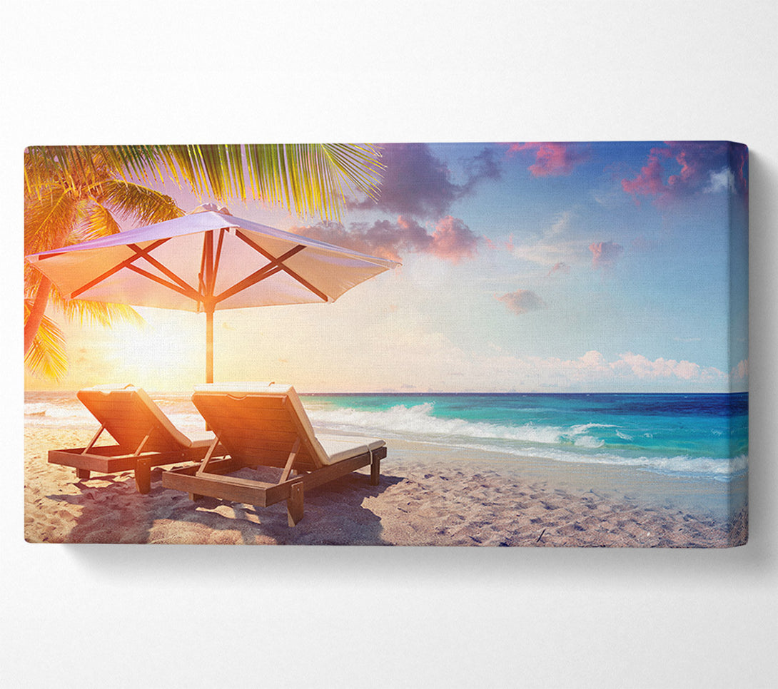 A Canvas Print of Sun chairs by the sea Canvas Art