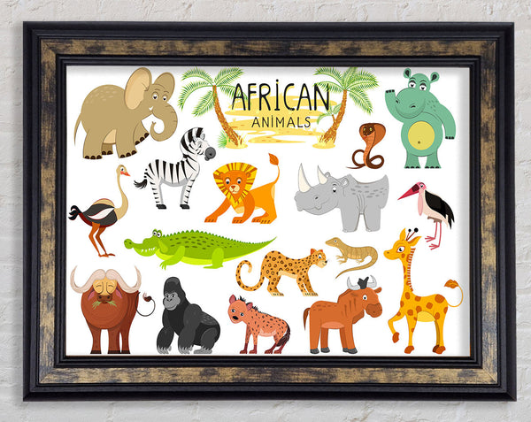 African animals cartoon Framed Print