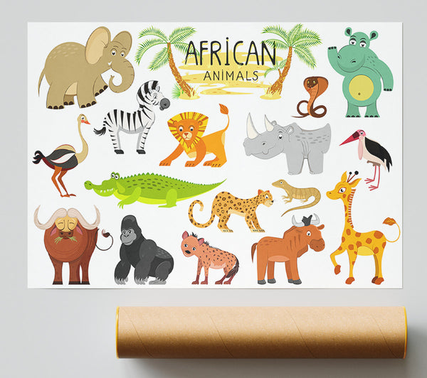African Animals Cartoon Poster