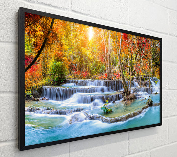 Waterfall forest sunset