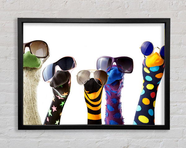 Sock Puppets with shades Framed Print