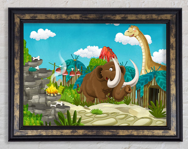 Mammoth and dinosaur Framed Print