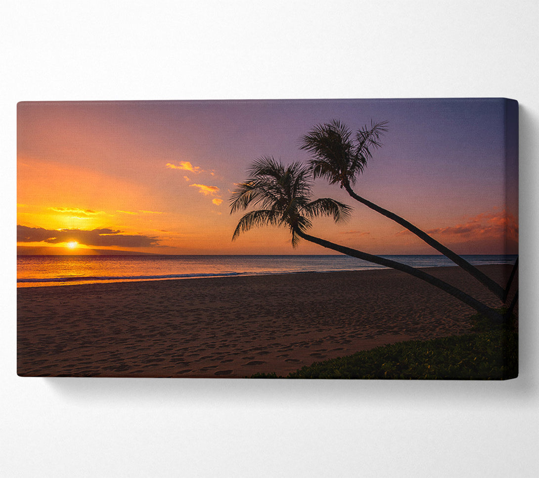  A Canvas Print of Two palm trees on the beach Canvas Print