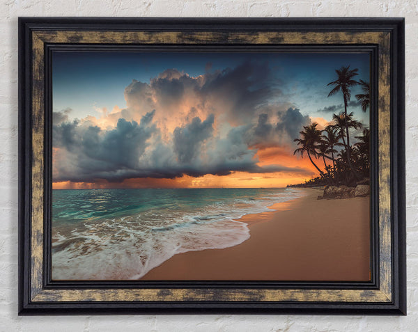 Grey Clouds on the beach Framed Print