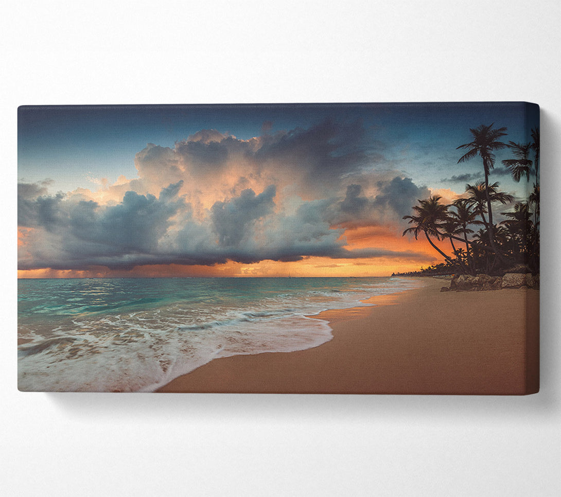  A Canvas Print of Grey Clouds on the beach Canvas Print