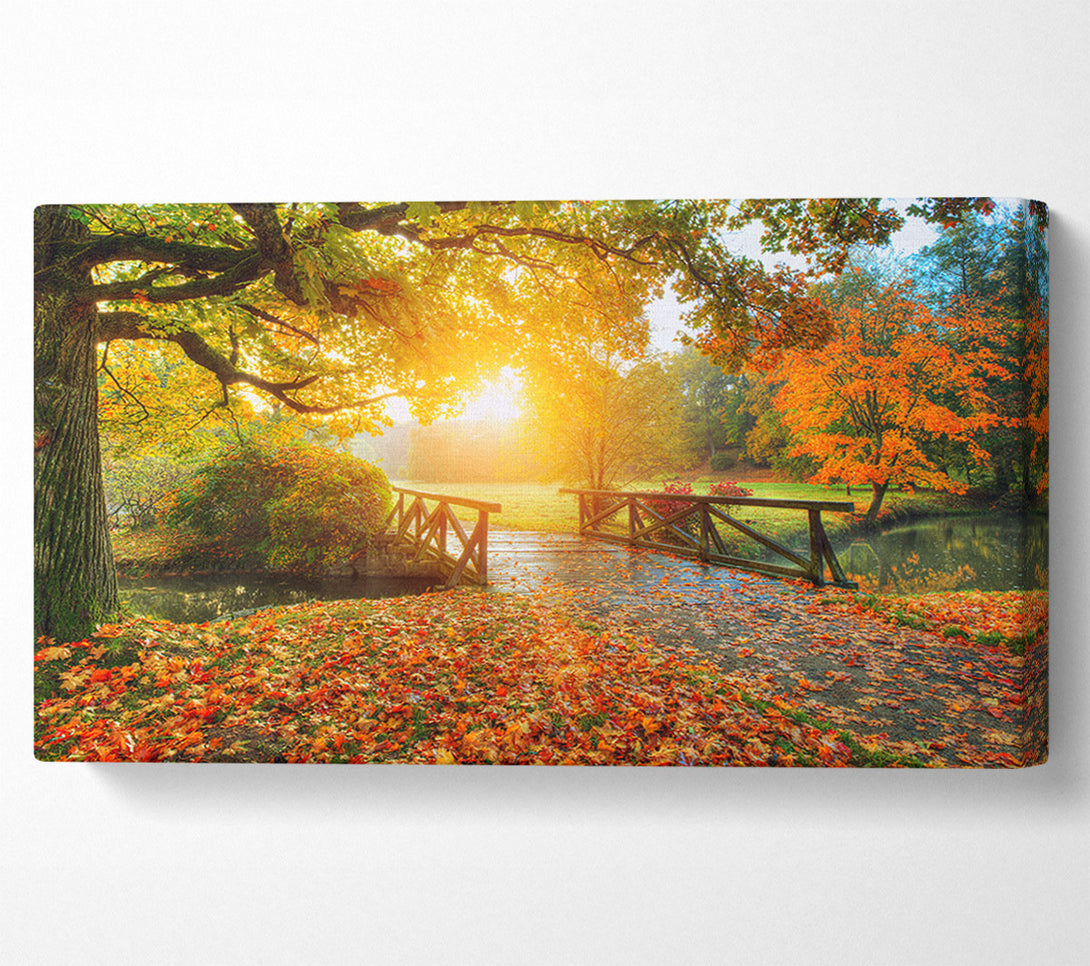 A Canvas Print of Woodland Bridge Autumn tranqulity Canvas Art