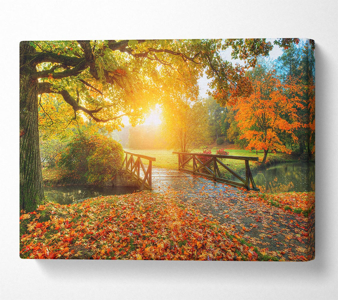  A Canvas Print of Woodland Bridge Autumn tranqulity Canvas Art