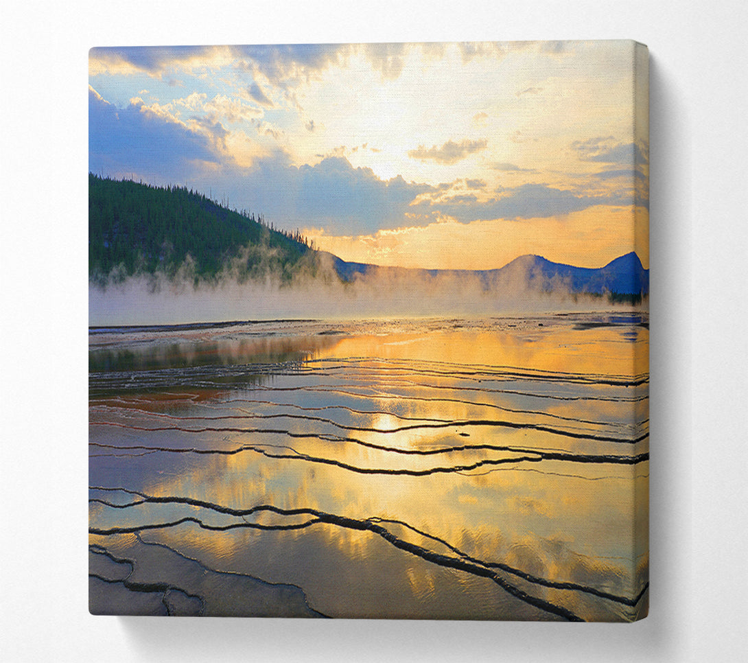  A Canvas Print of Frozen lake sunset Canvas Print