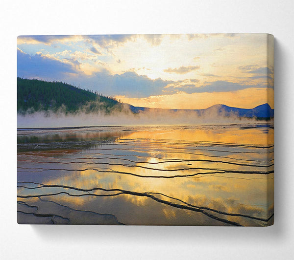  A Canvas Print of Frozen lake sunset Canvas Print