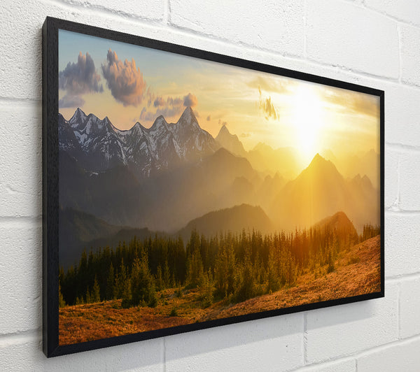 Tall mountains in the sunset