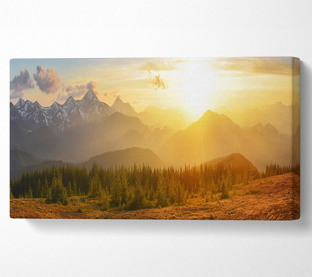  A Canvas Print of Tall mountains in the sunset Canvas Wall Art