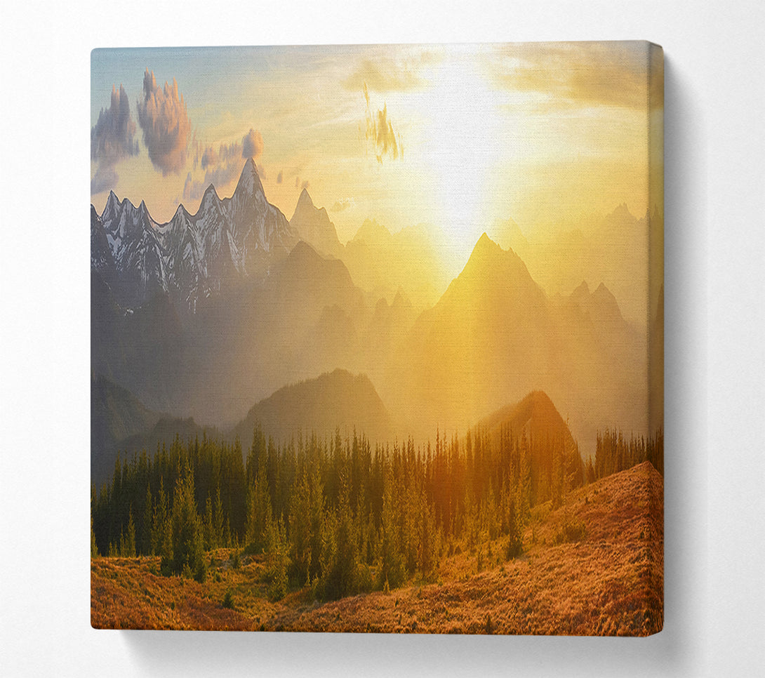  A Canvas Print of Tall mountains in the sunset Canvas Wall Art