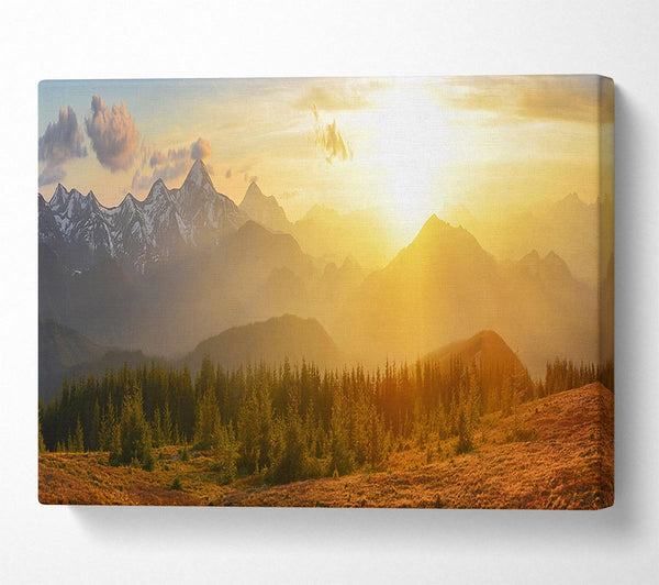  A Canvas Print of Tall mountains in the sunset Canvas Wall Art