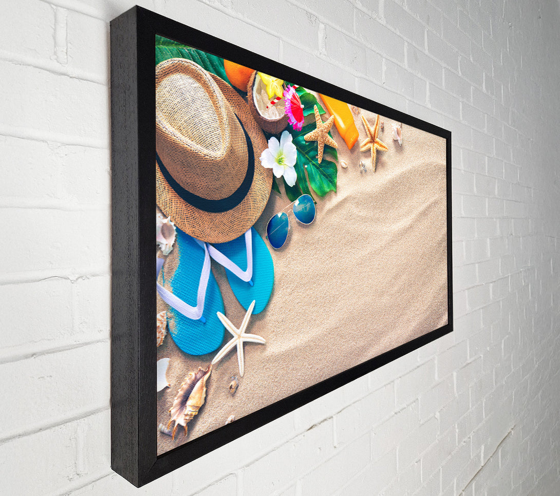  A Canvas Print of Sunglasses and hat on the beach Canvas Wall Art