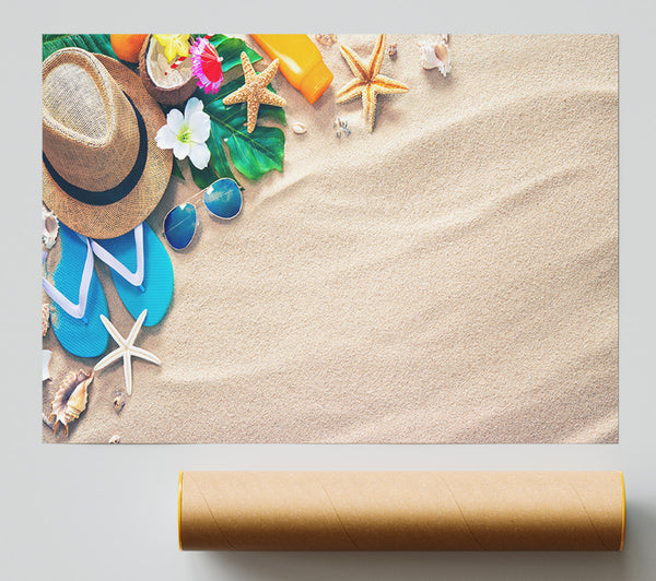 Sunglasses And Hat On The Beach Giclee Print