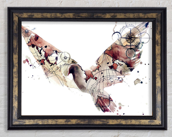 Dove in flight watercolour maps Framed Print