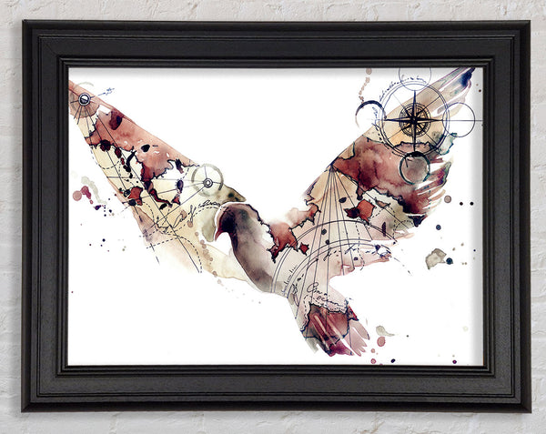 Dove in flight watercolour maps Framed Print