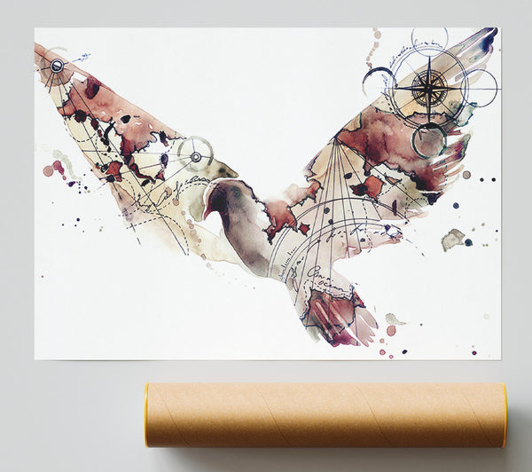 Dove In Flight Watercolour Maps Print