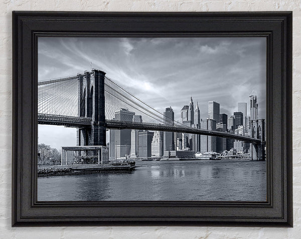 Black and white bridge over newyork Framed Print