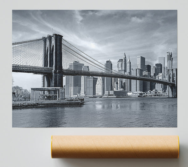 Black And White Bridge Over Newyork Poster