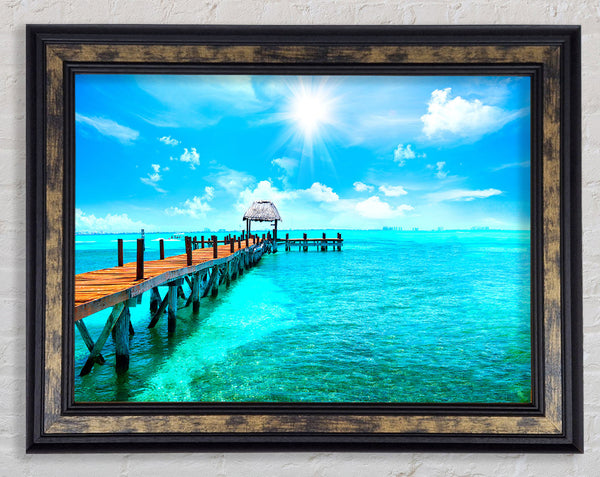 Blue rays on the pier Framed Print