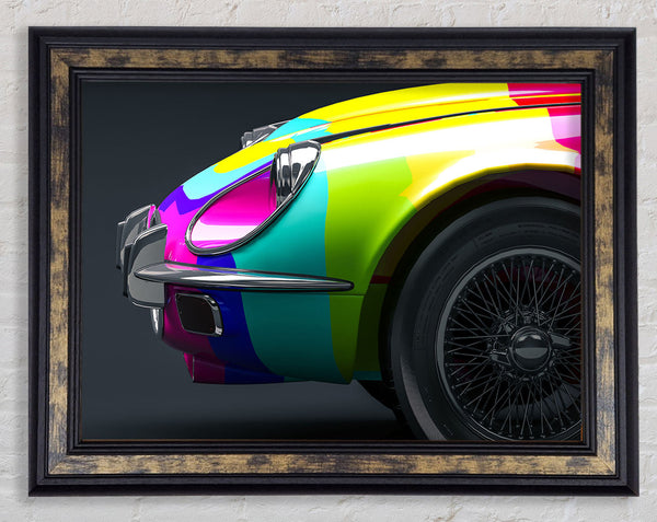 E type Jaguar rainbow stripes Framed Print